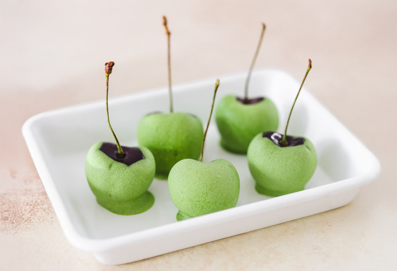 Matcha covered cherries